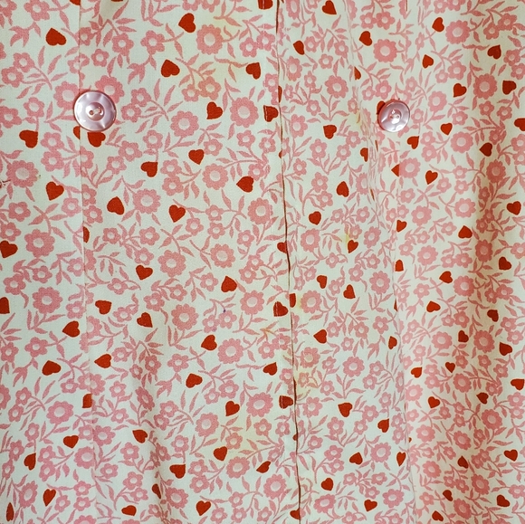 Broken Hearts Pink and Red Printed Vintage Short Sleeve Zip-Up House Dress - Picture 4 of 13